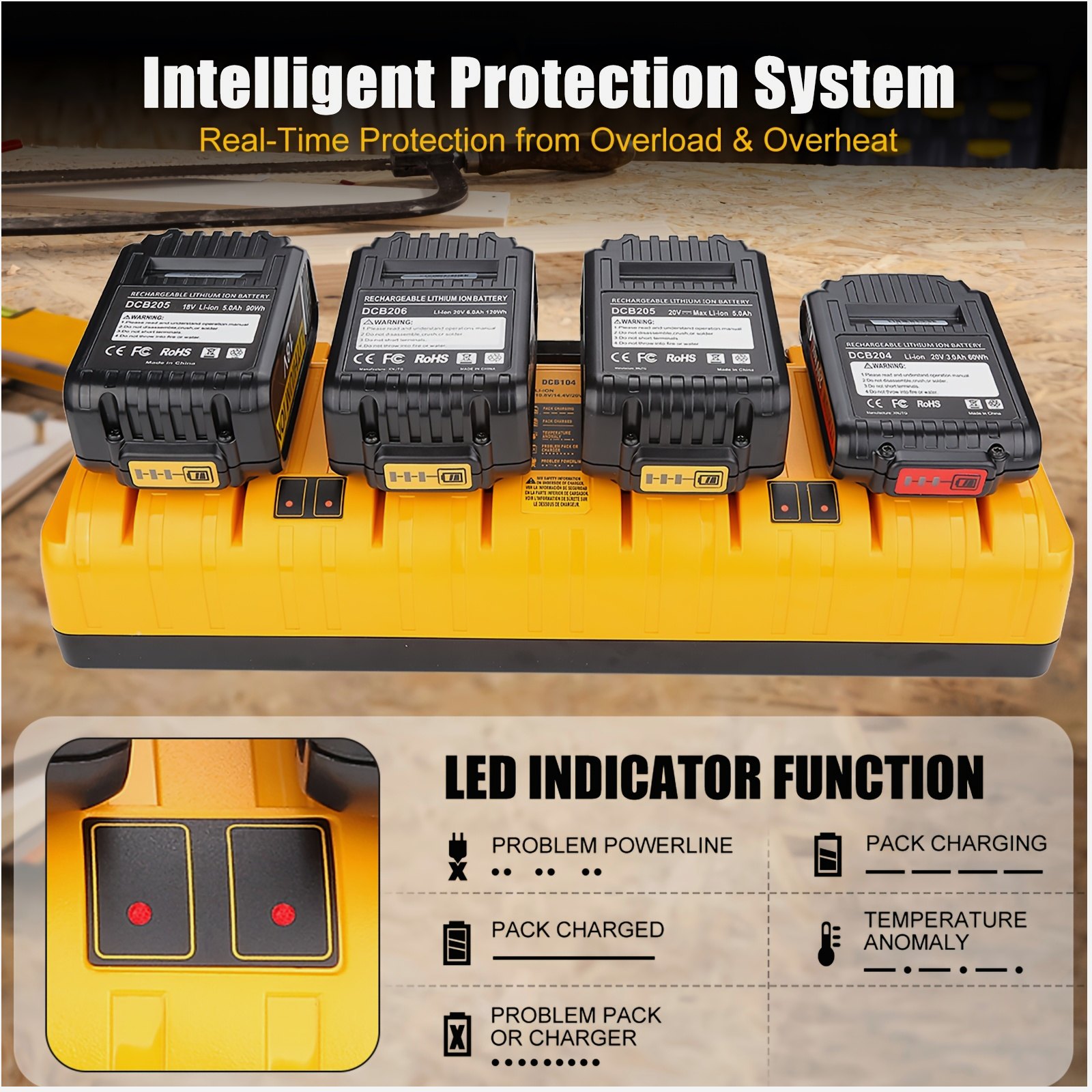 Common Tools In Workshop - 4-Port Fast Charging Station for 12V/20V