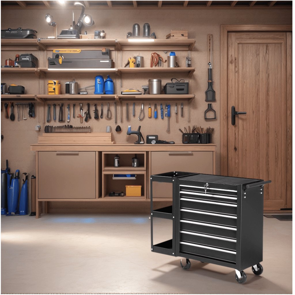Workshop Tools Shelf - 7-Drawer Rolling Tool Chest with Side