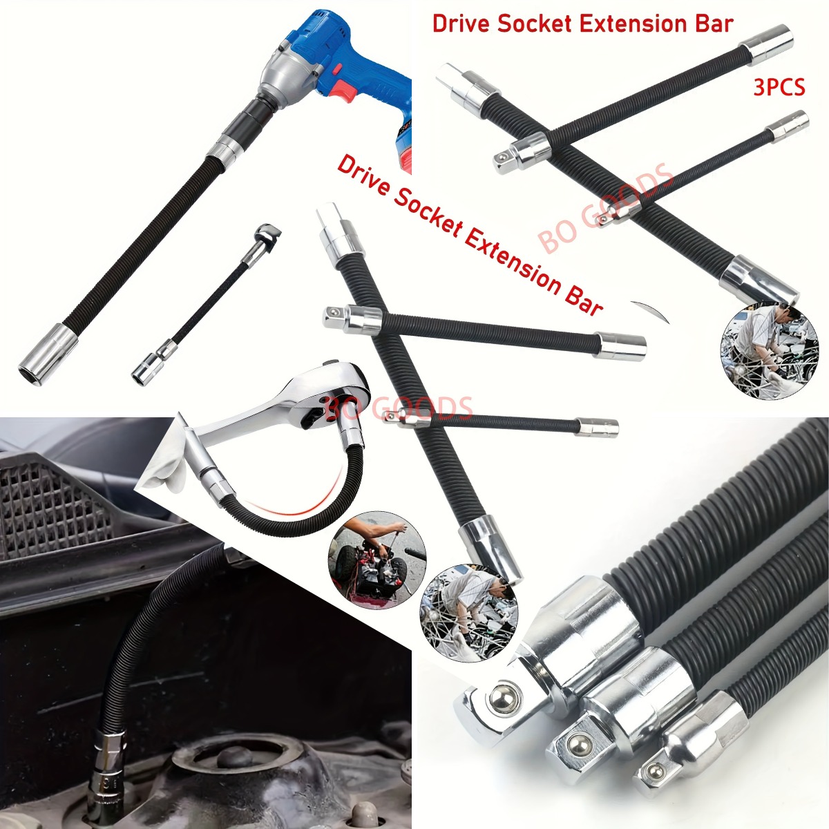 Tools Workshops - 3pcs Impact Socket & Flexible Extension
